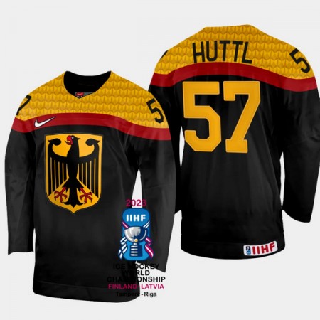 Deutschland Trikot Leon Huttl 57 IIHF World Championship 2023 Schwarz - Herren Deutschland Trikot Leon Huttl 57 IIHF World Championship 2023 Schwarz - Herren